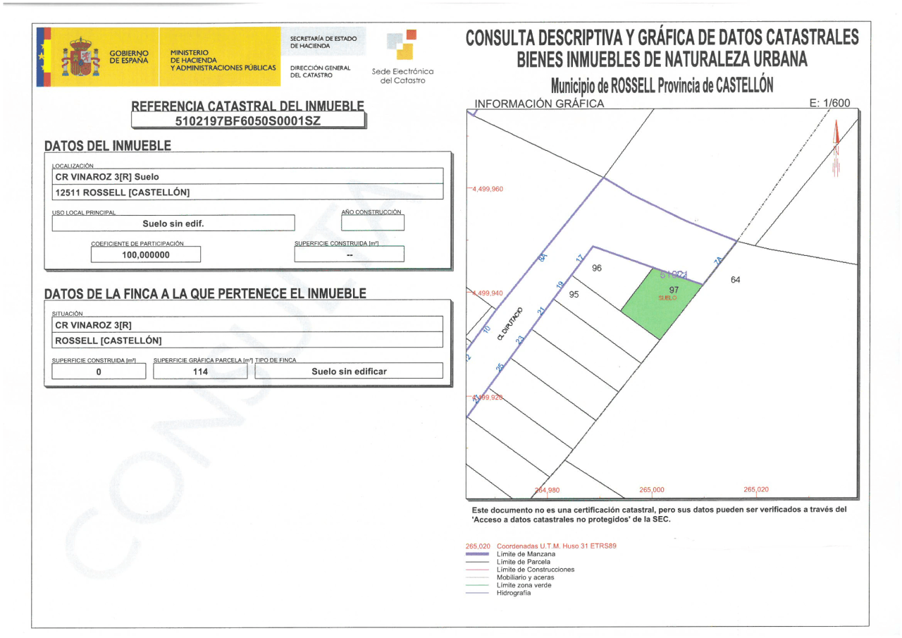 Solar urbano en venta en Rosell (Castellón)